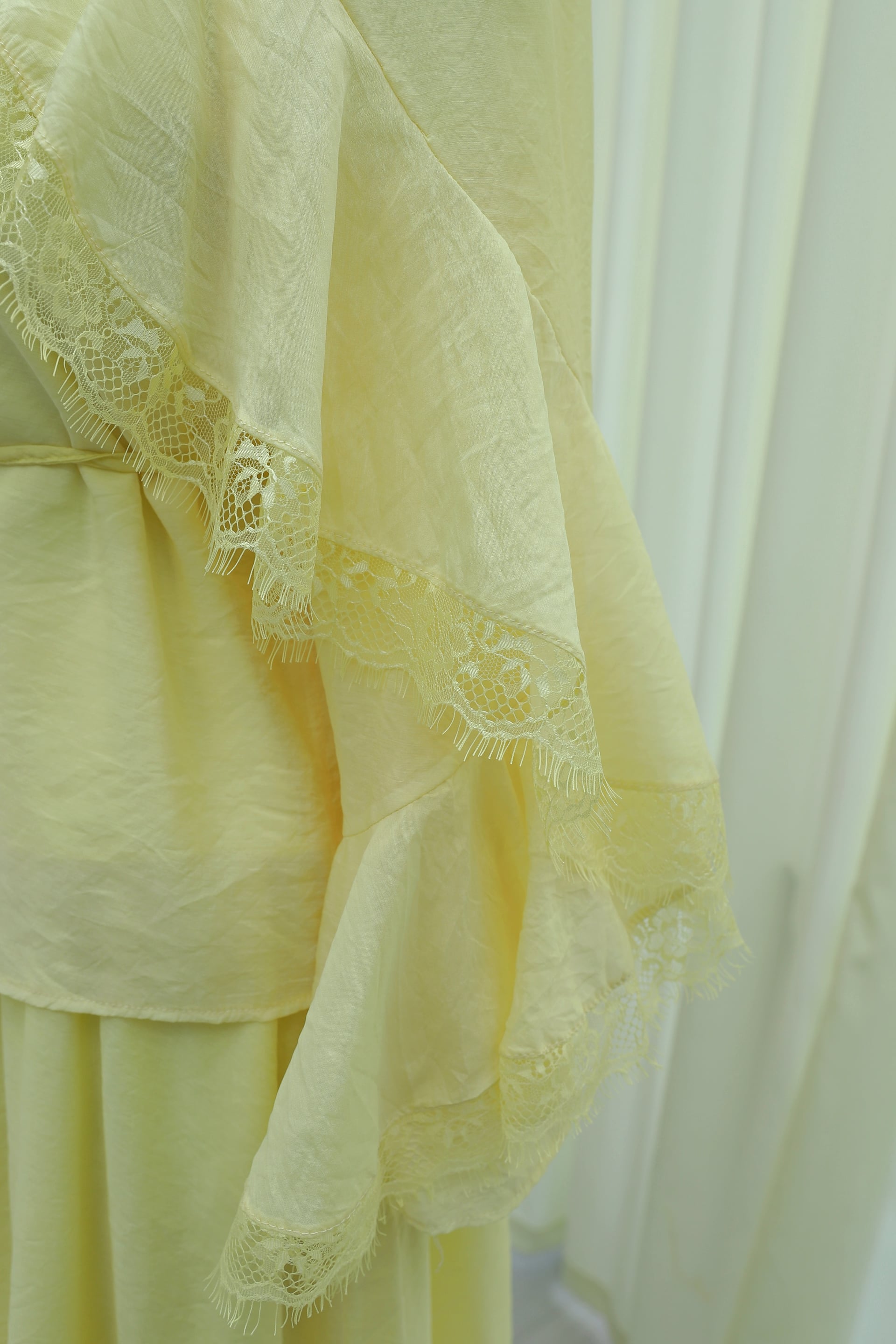 Lace Detail Spanish Sleeve Lined Belted Tulle Voile Skirt Set - Yellow - Podyumplus - by Peralane - photo 7