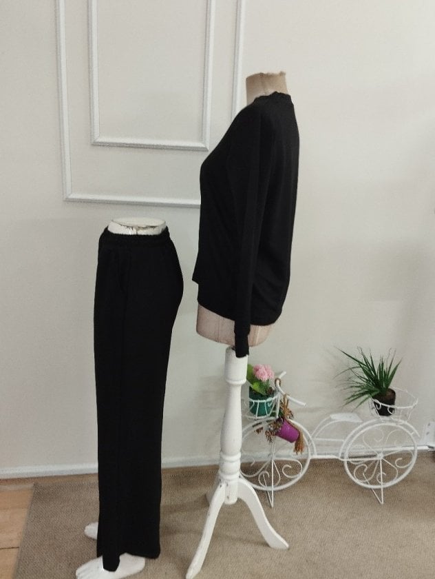 Women's Long Sleeve V-Neck Viscose Two-Thread Blouse and Slit Detail Trousers Two-Piece Set - Janes - by Peralane - photo 5