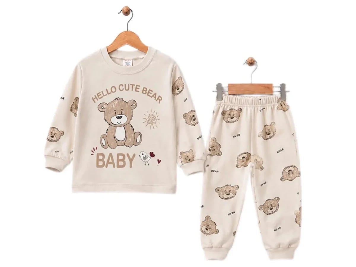 Bear Print Boys' Pajama Set - Cream - Supermini - by Peralane