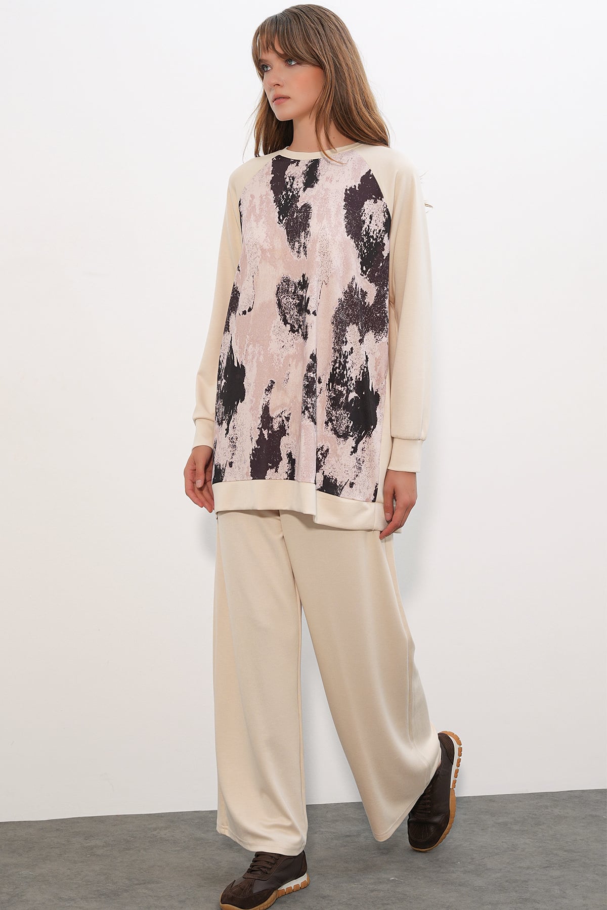 Women's Patterned Oversize Tunic and Pants Two-Piece Set 55462 - Cream - Bigdart - by Peralane - photo 3