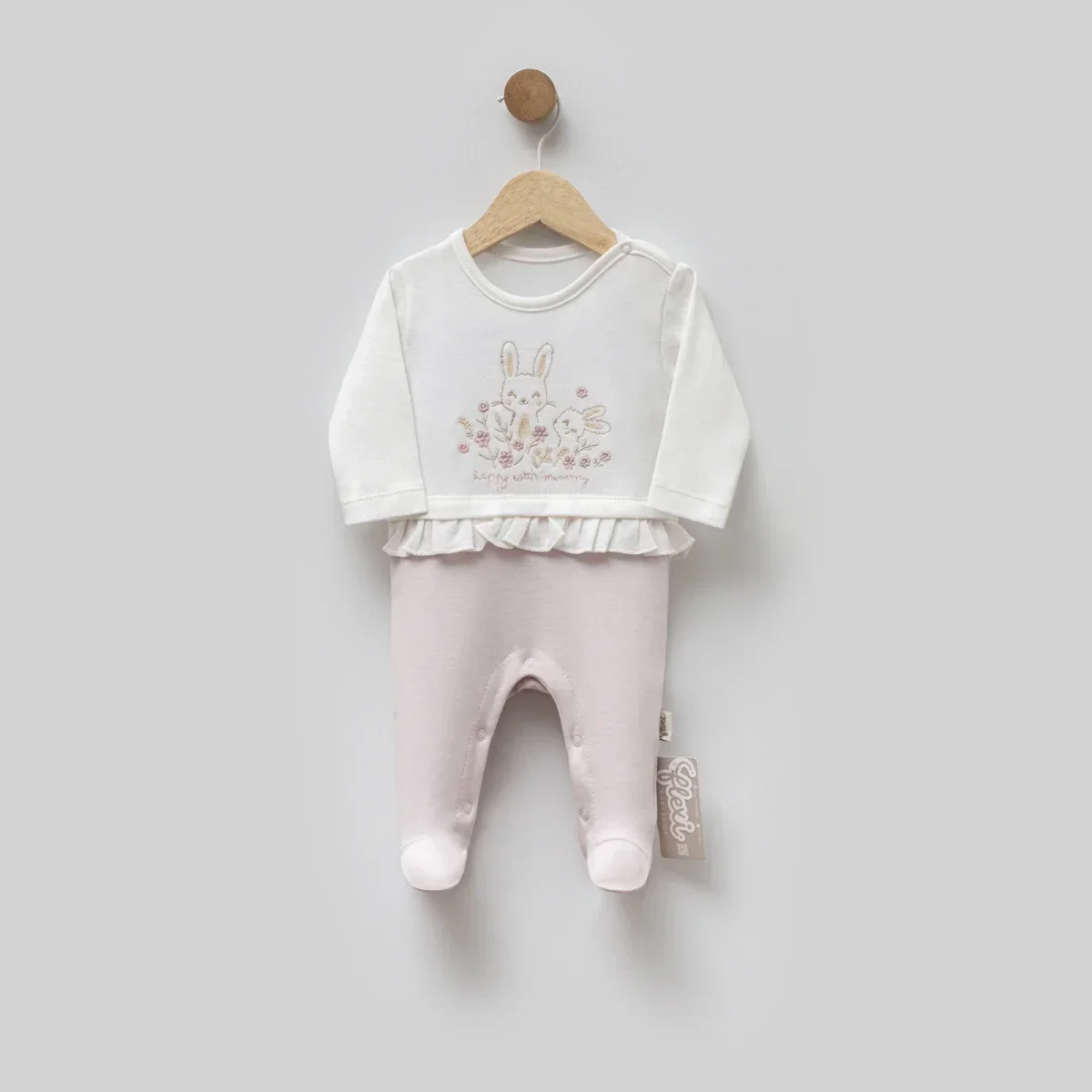 Baby Footed Pyjamas with Bunny Embroidery - Pink - Flexi Baby - by Peralane