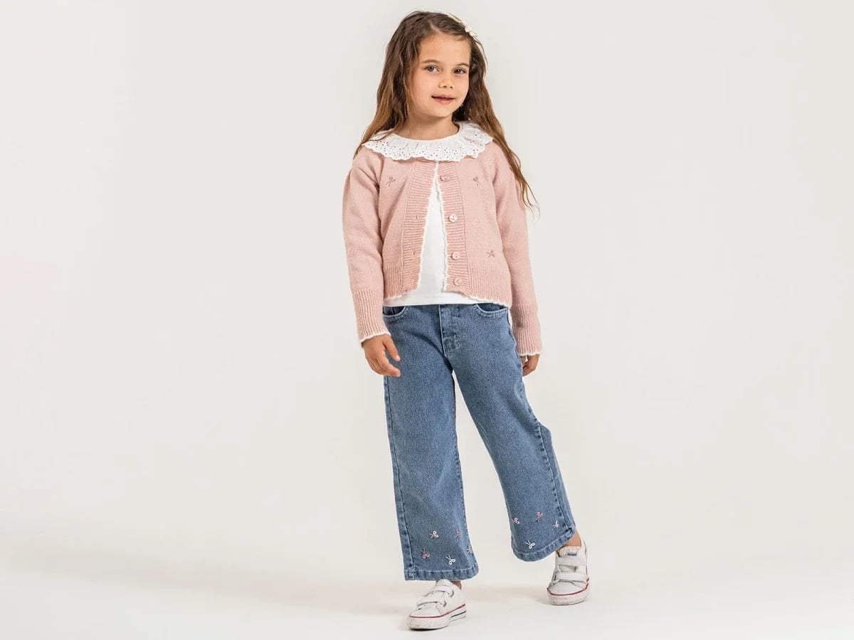 Girls' Knit Cardigan with Embroidered Details and Button Fastening - 4 Piece Set - Pampal Kids - by Peralane