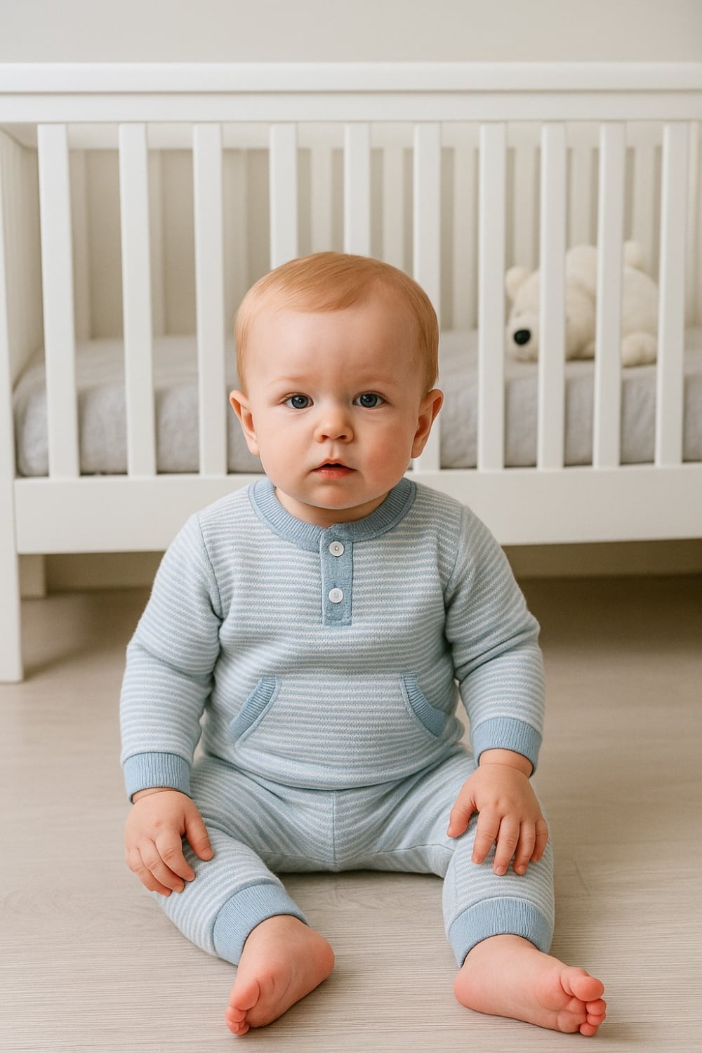 Striped Knitted Two-Piece Baby Set - Light Blue - Has Bereket - by Peralane