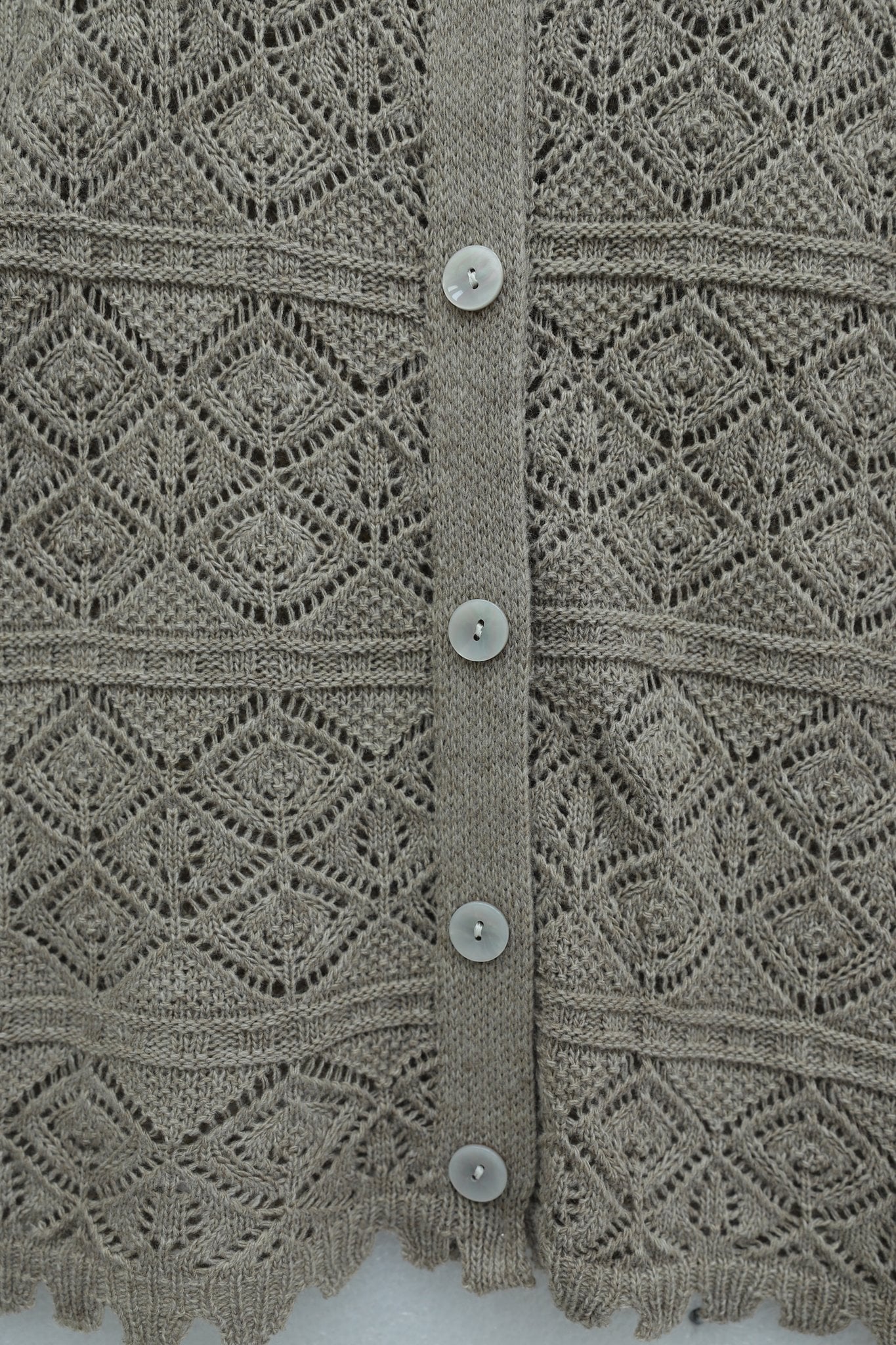 Buttoned Patterned Openwork Knit Cardigan - Light Brown - Podyumplus - by Peralane - photo 5