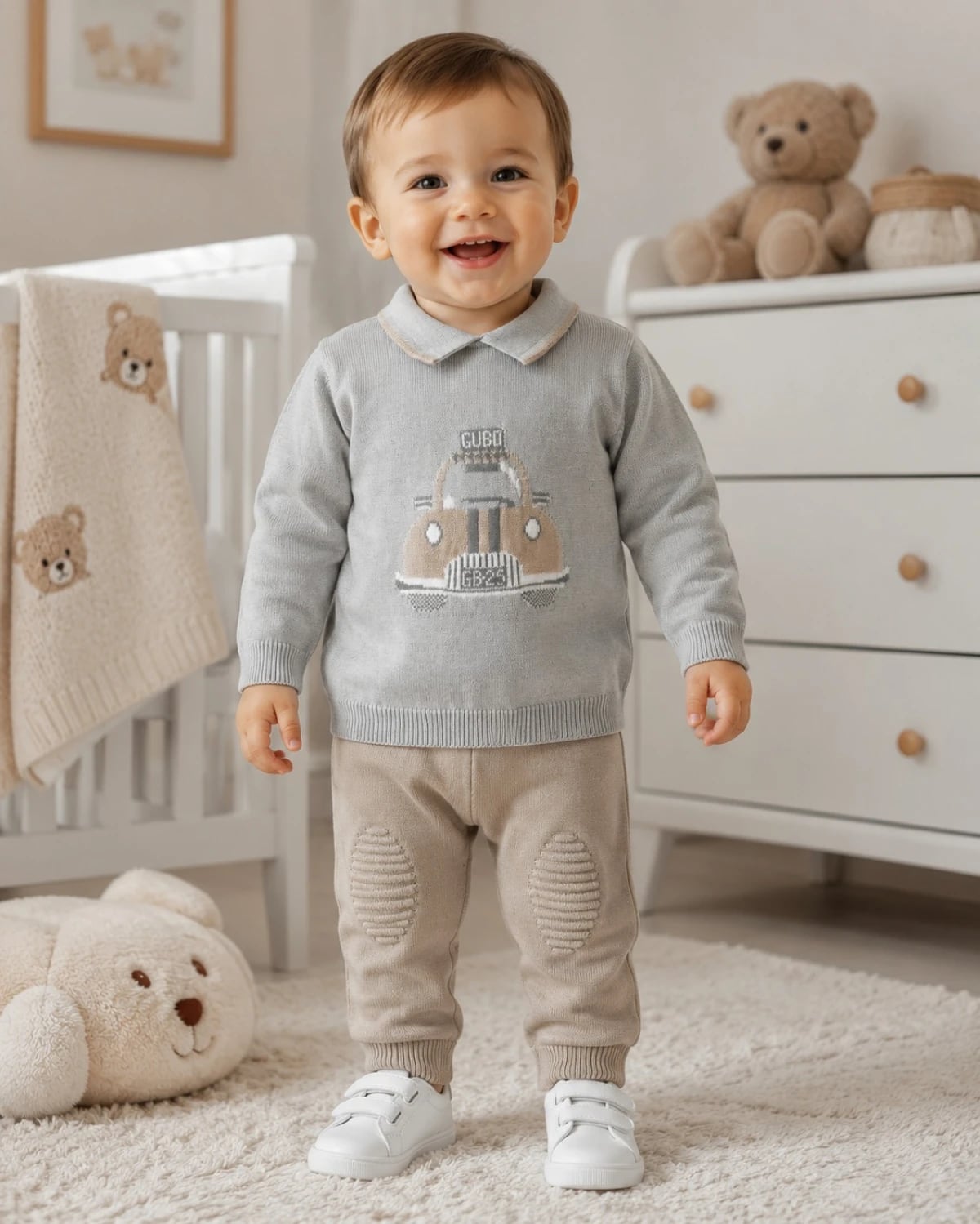 Knitted Baby Boys Sweater and Trousers Set – Grey - Has Bereket - by Peralane