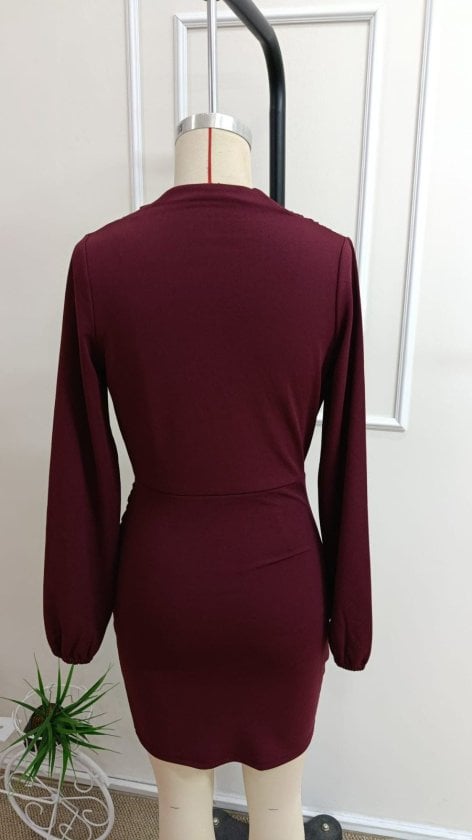 Women's Long Sleeve Wrap V-Neck Asymmetric Tulip Hem Crepe Dress - Janes - by Peralane - photo 6