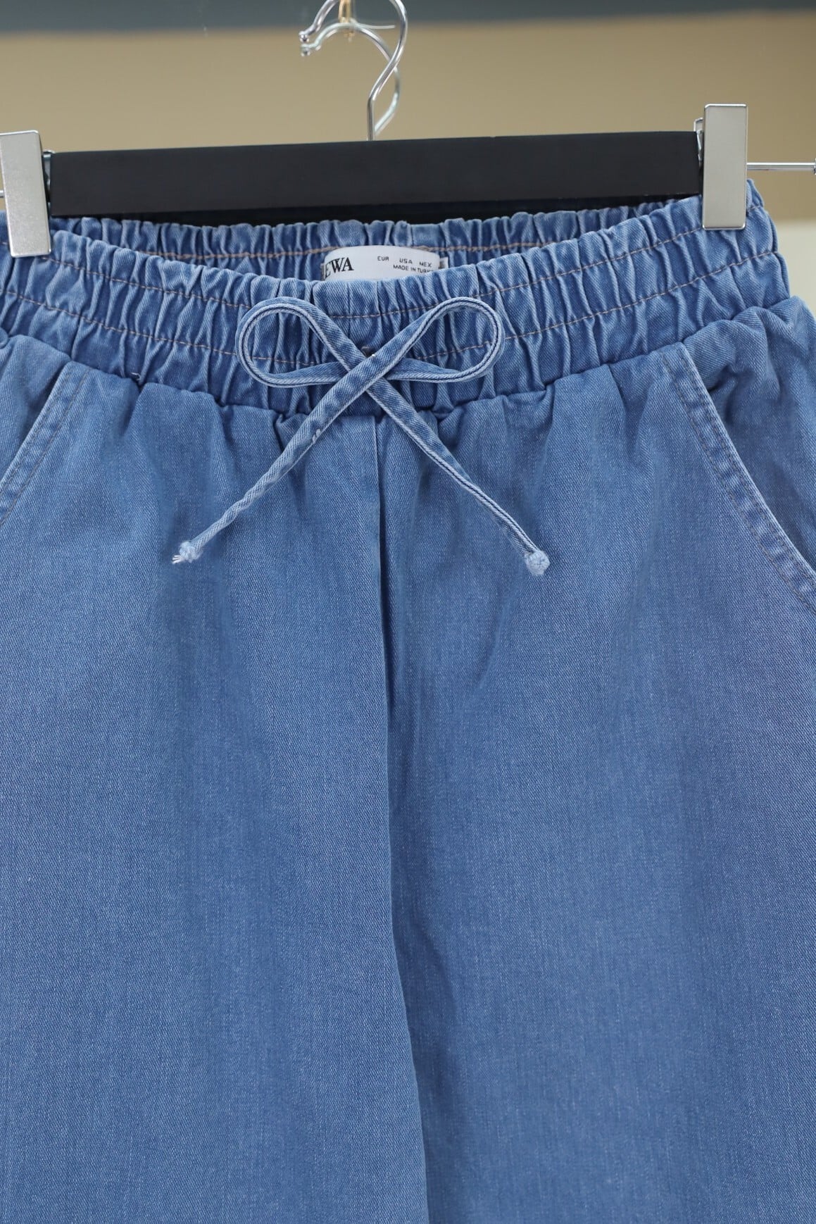 Wide Leg Denim Trousers with Elastic Waistband - Blue - Podyumplus - by Peralane - photo 7