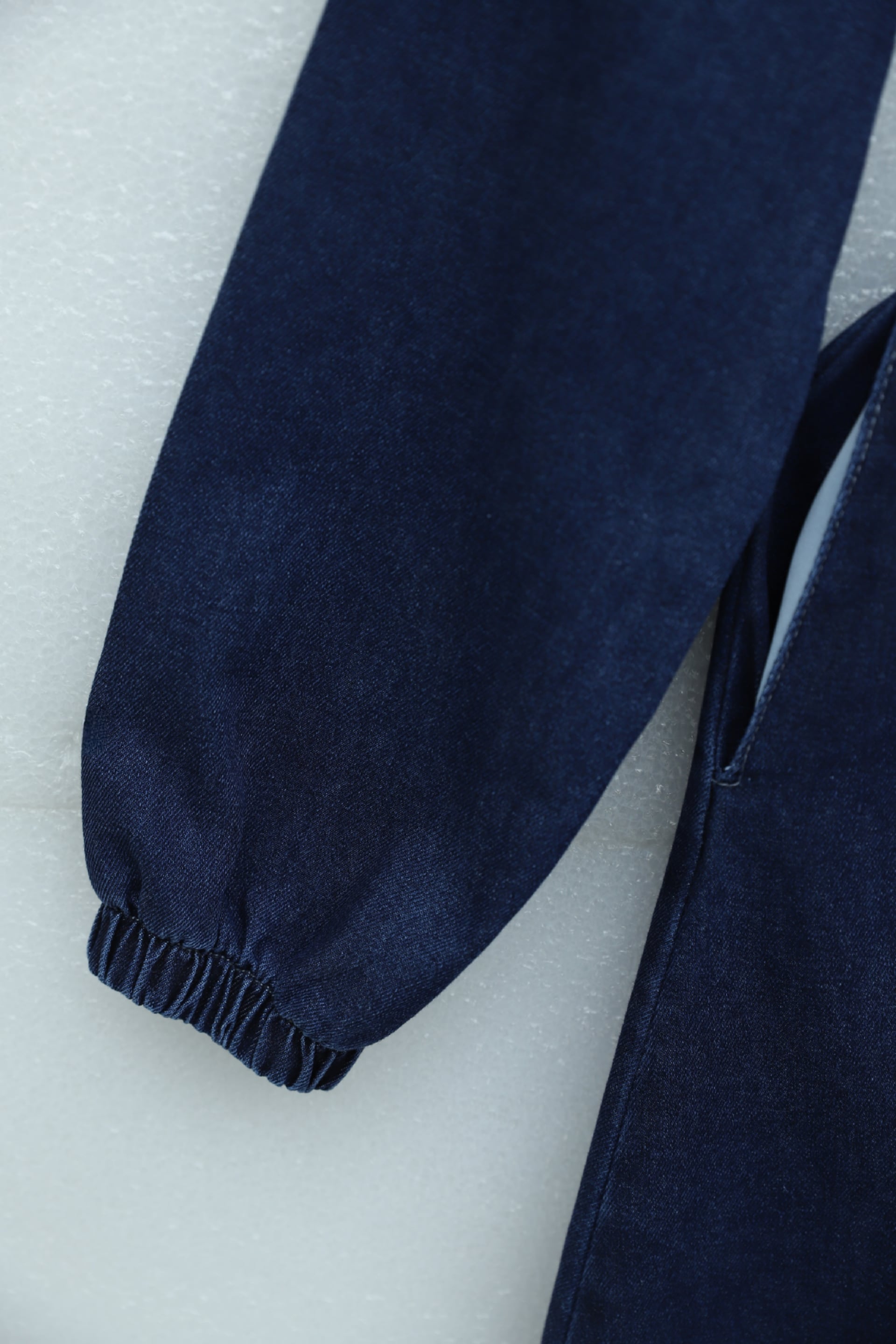 Long Denim Dress with Elastic Belt and Buttons - Navy - Podyumplus - by Peralane - photo 6
