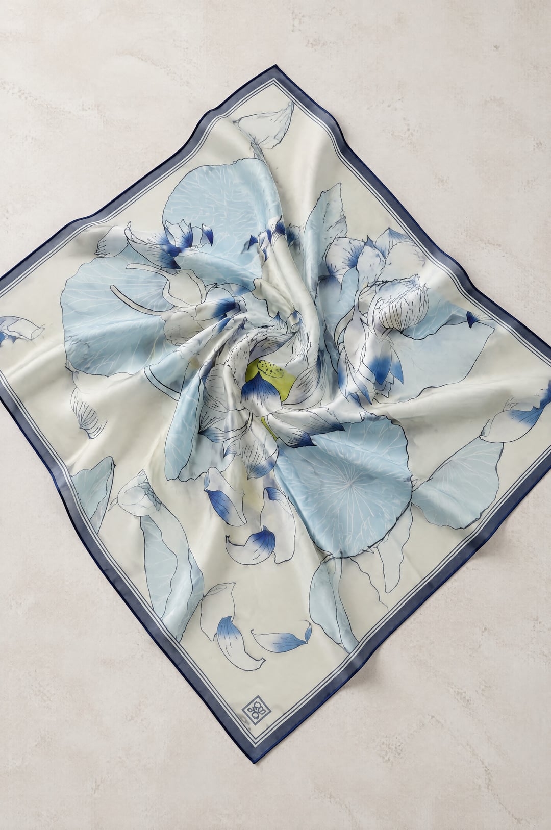 Soft Scarf with Lotus Flower Print in Navy - Podyumplus - by Peralane