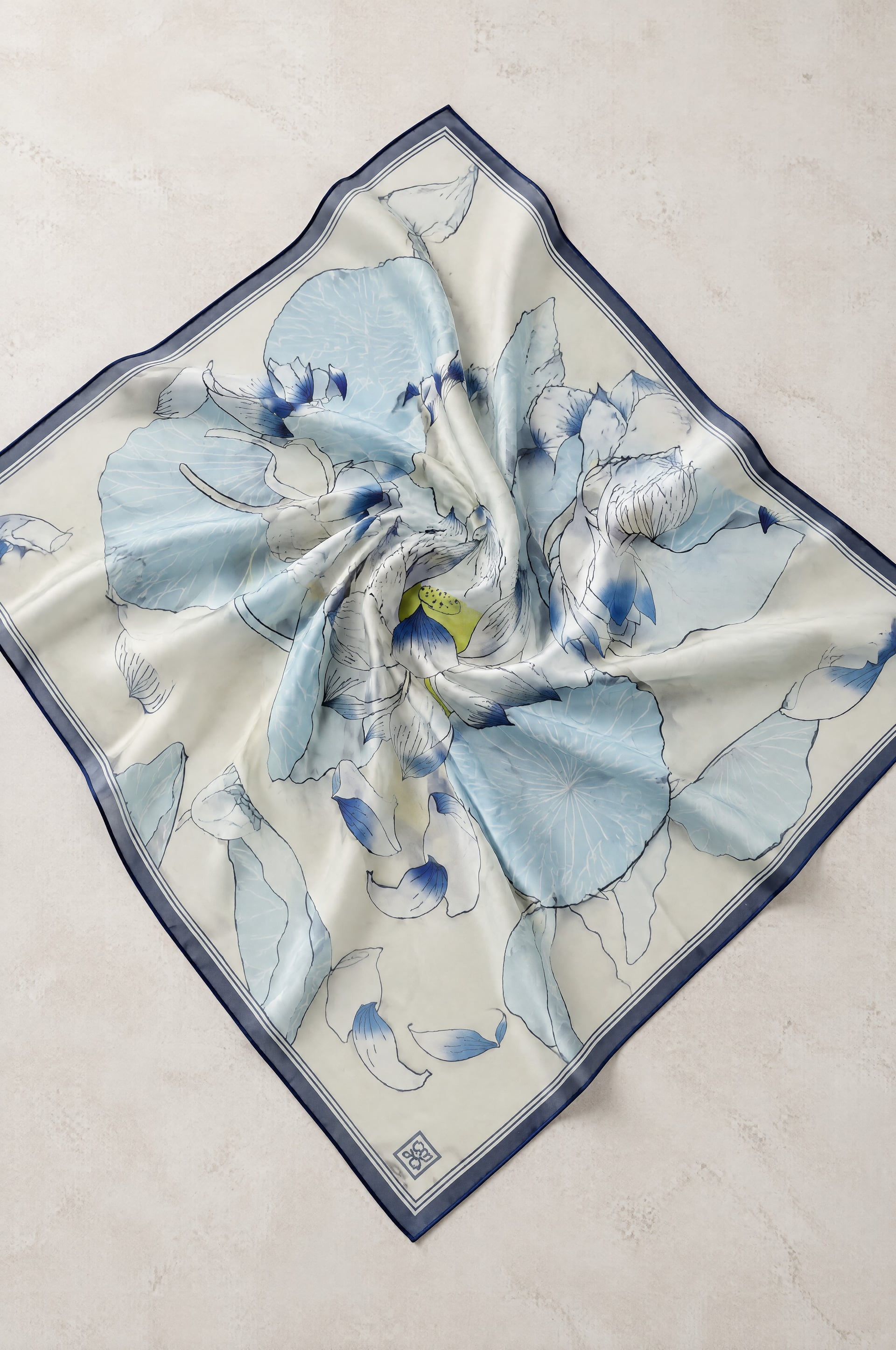 Soft Scarf with Lotus Flower Print in Navy - Podyumplus - by Peralane