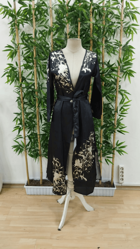 Women's Long Sleeve V-Neck Floral Print Tie Waist Midi Satin Nightdress - Janes - by Peralane - photo 7