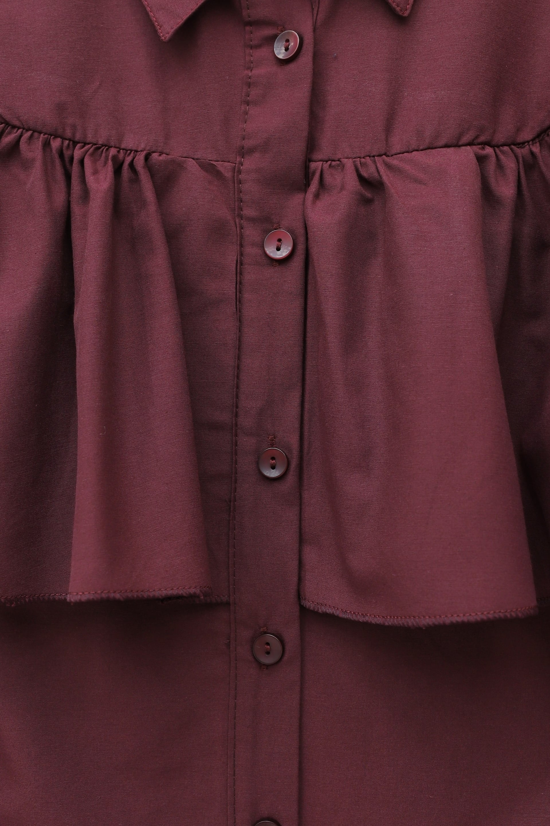 Women's Ruffled Poplin Shirt Blouse - Burgundy - Podyumplus - by Peralane - photo 5