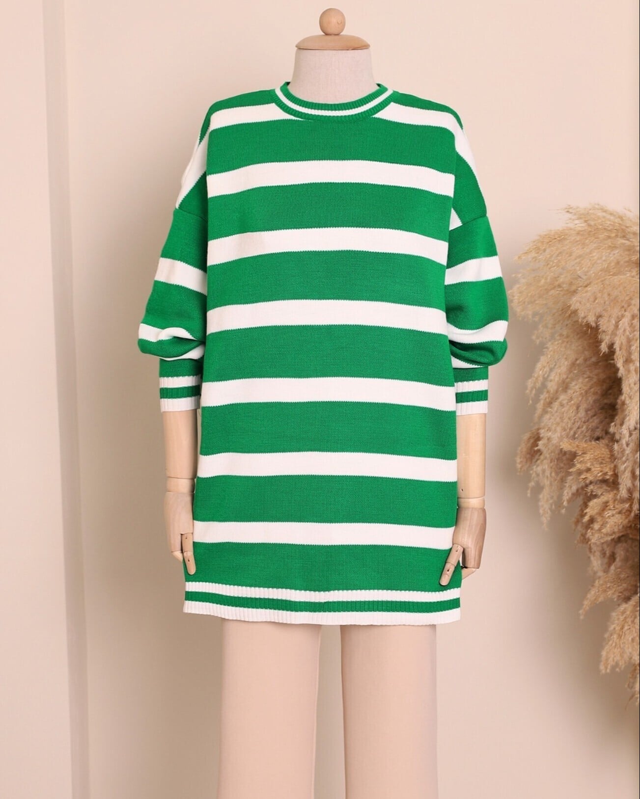 Striped Winter Modest Knit Tunic - Green - Podyumplus - by Peralane - photo 3