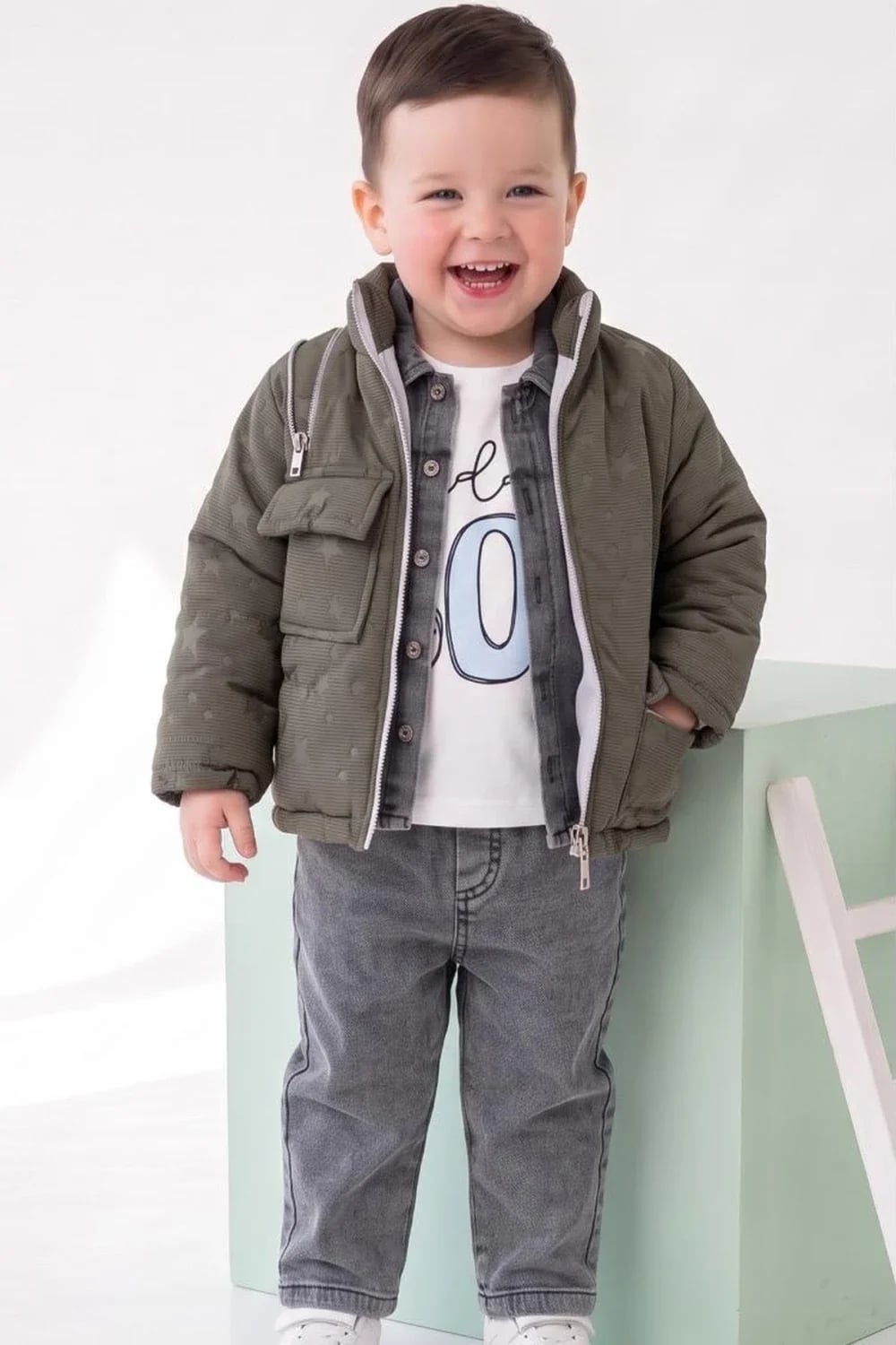 Boys' 3-Piece Outfit Set with Jacket, T-Shirt and Trousers - Khaki - Has Bereket - by Peralane
