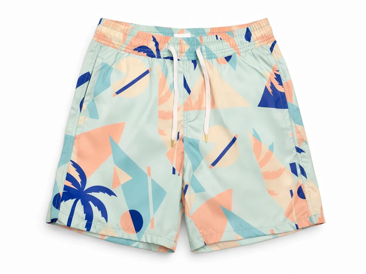 Boys Patterned Swim Shorts Light Blue with Geometric Print - Lyrax Kids - by Peralane
