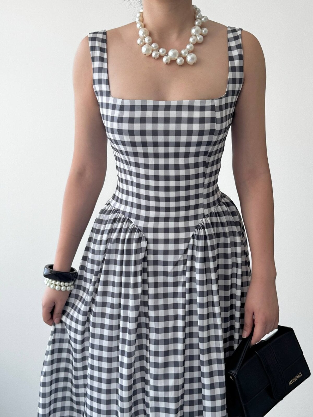 Zune Midi Dress in Black and White Gingham Print - Etika - by Peralane - photo 3