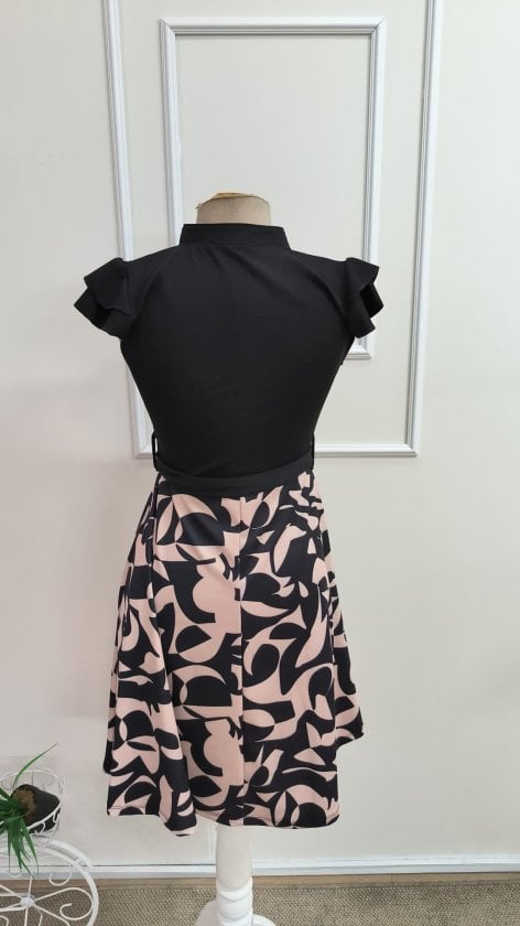 Women's Short Sleeve Flutter Sleeve Mini Belted Flared Crepe Dress - Janes - by Peralane - photo 6