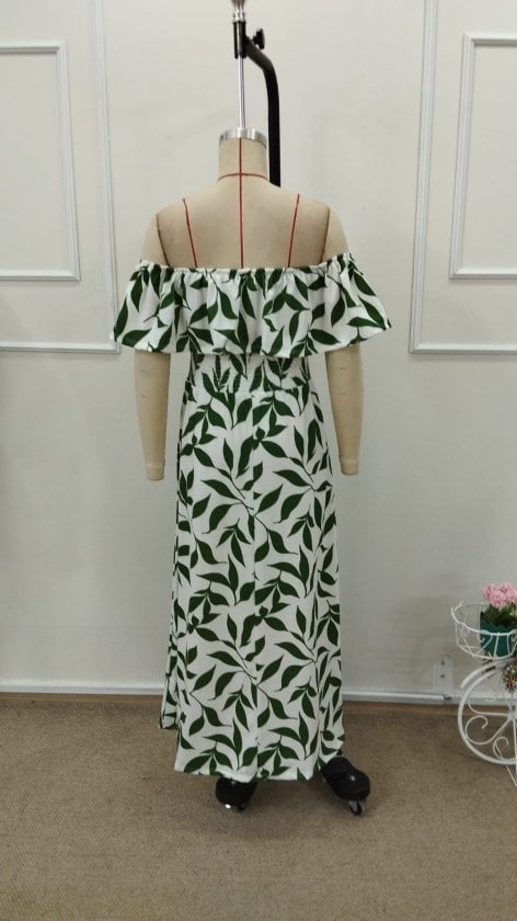 Women's Off-Shoulder Maxi Dress with Leaf Print and Smocked Waistband - Janes - by Peralane - photo 6