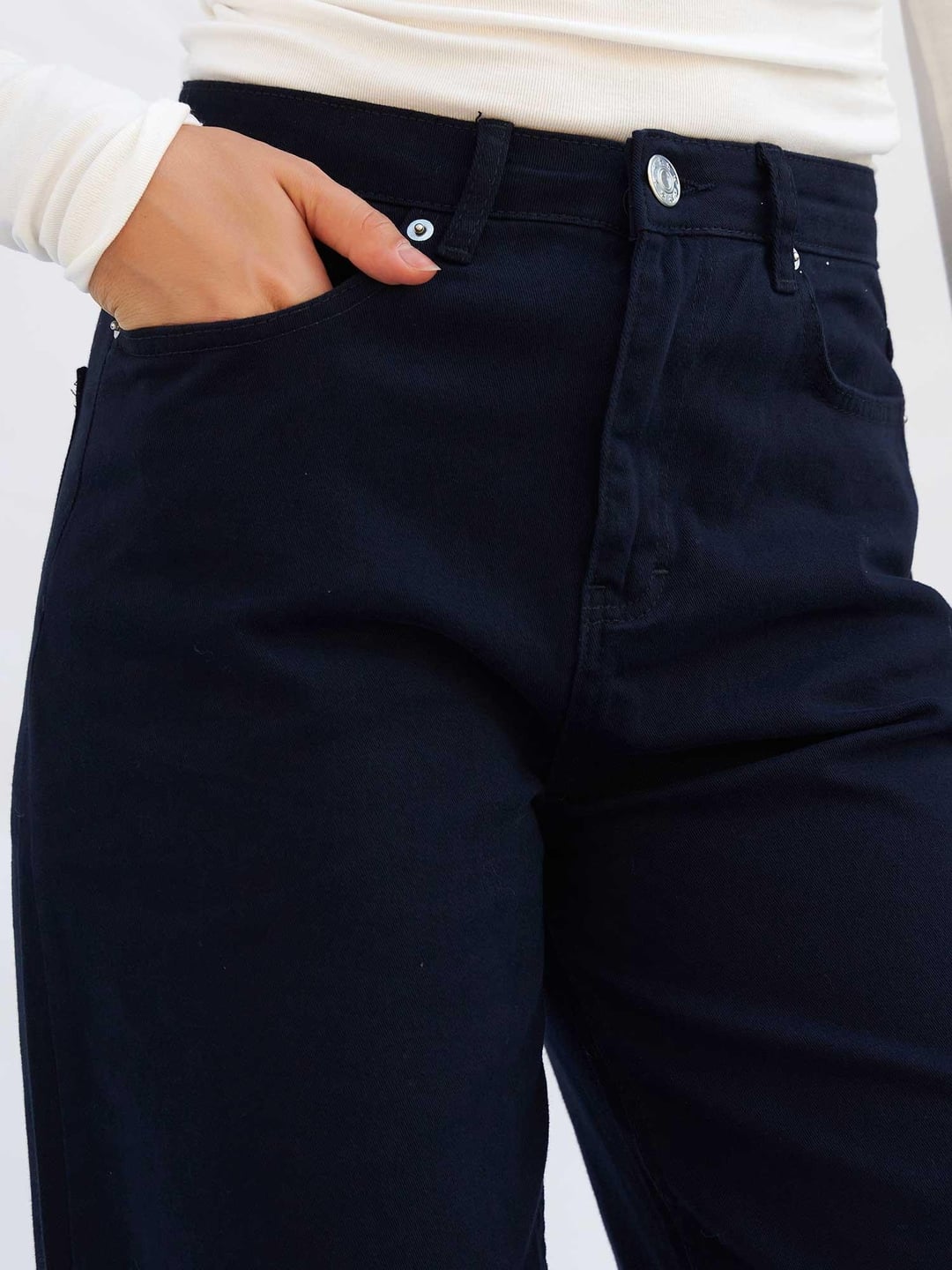 Navy Blue 5-Pocket Palazzo Trousers - Lefon - by Peralane - photo 7