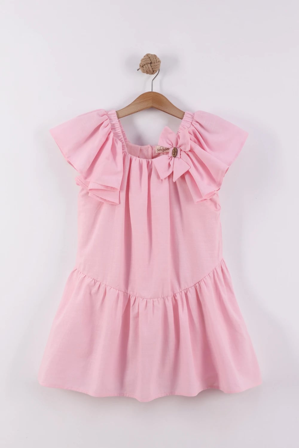 Girls' Bow Linen Dress - Powder Pink - Serkon Baby - by Peralane