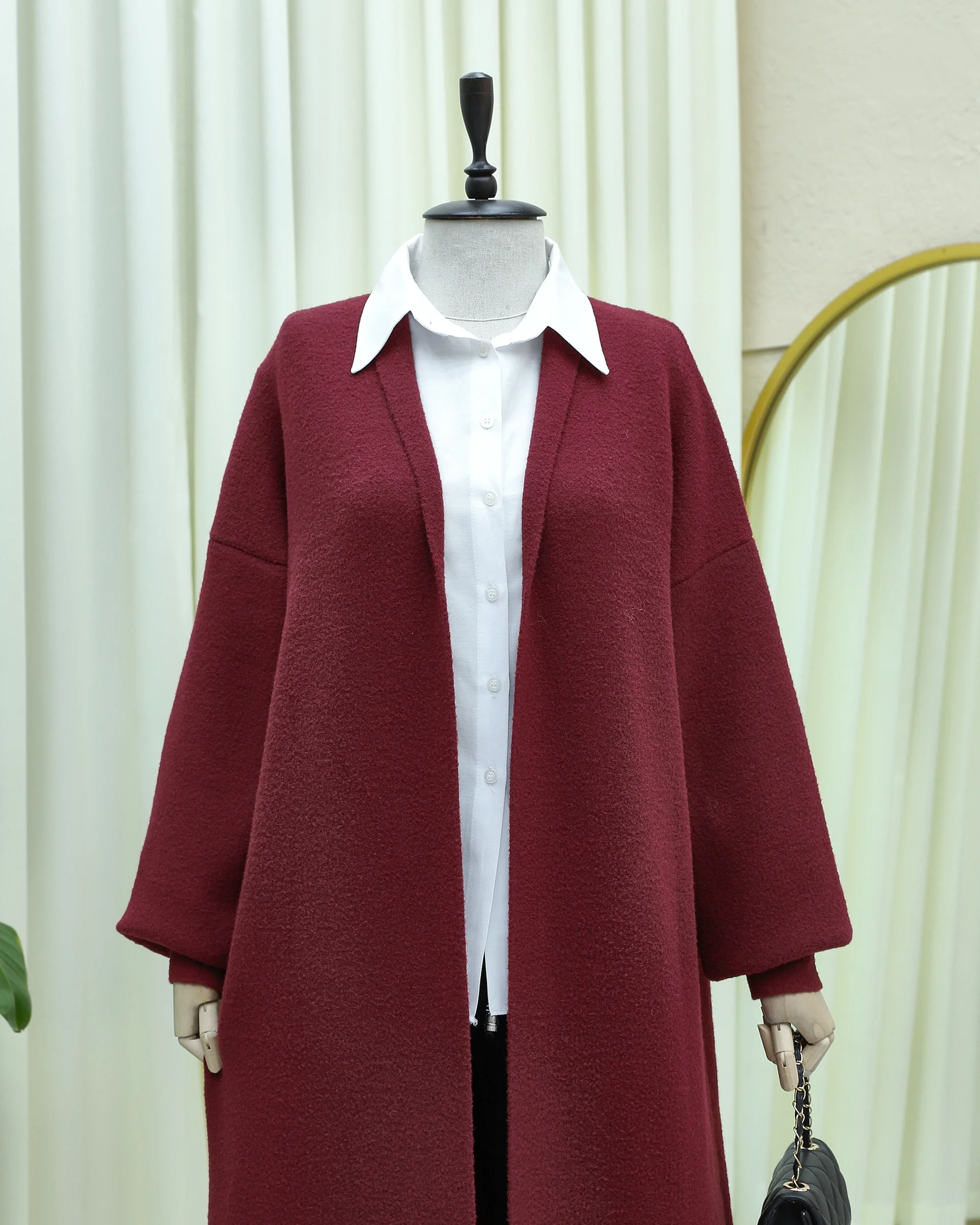 Collar Long Relaxed Soft Cardigan - Bordeaux - Podyumplus - by Peralane - photo 4