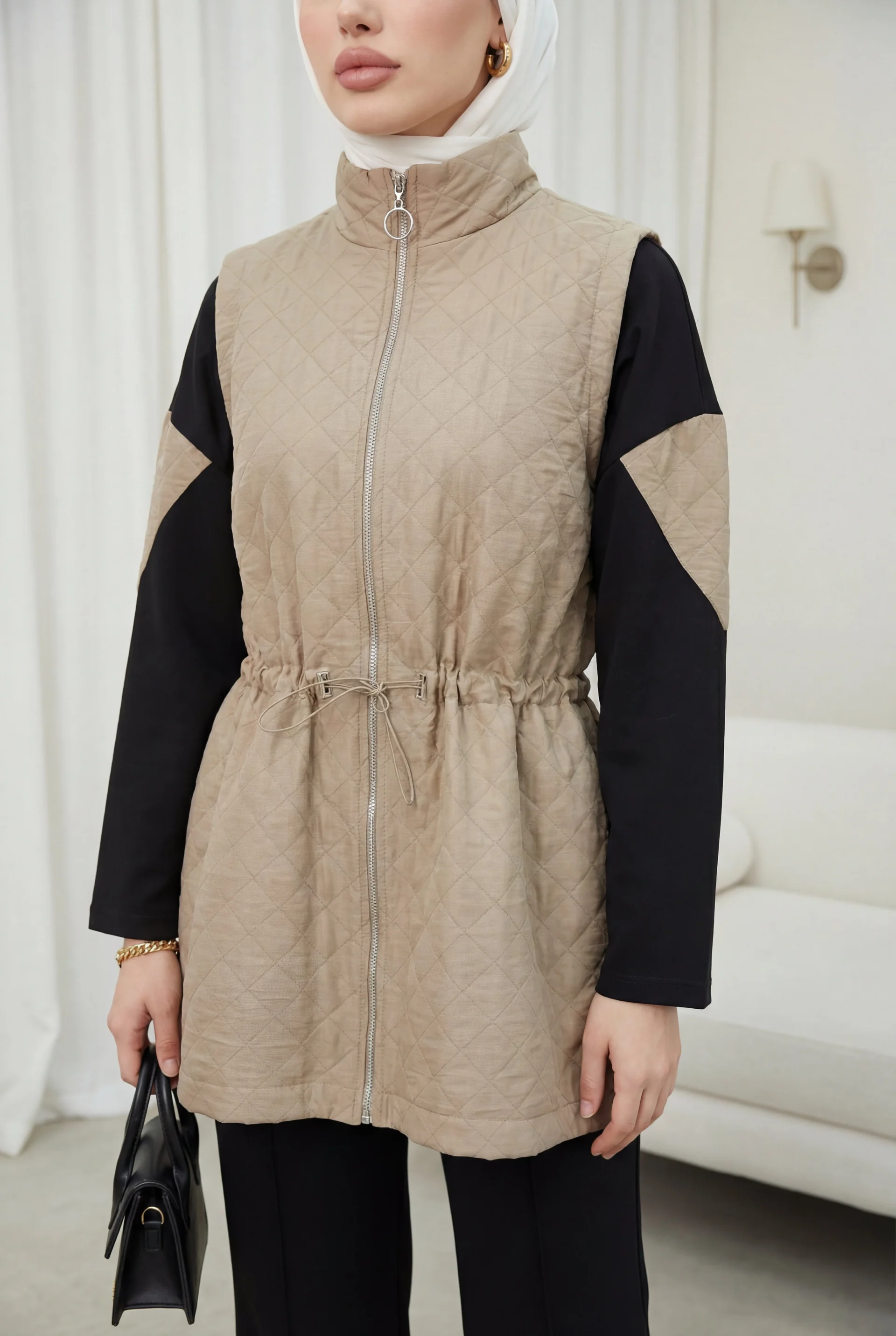 Quilted Vest, Cimali Pants and Top Three-Piece Knit Set - Mink - Podyumplus - by Peralane - photo 3