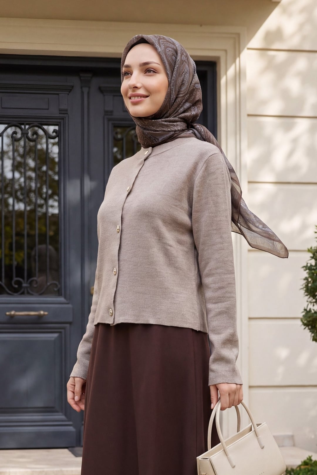 Buttoned Round Neck Knit Cardigan - Vizon - Podyumplus - by Peralane - photo 2