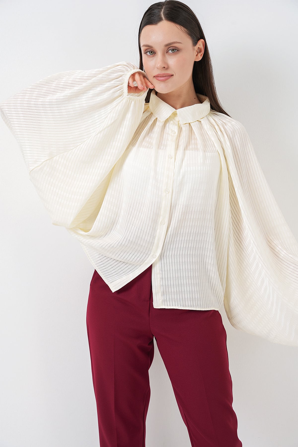 Women's Oversize Batwing Sleeve Blouse 20368 - Ecru - Bigdart - by Peralane - photo 3