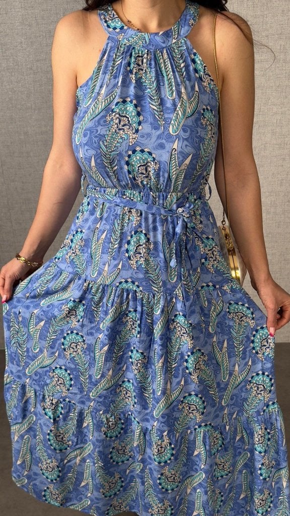 Women's Halter Neck Tie Waist Tiered Maxi Dress with Paisley Print - Janes - by Peralane - photo 2