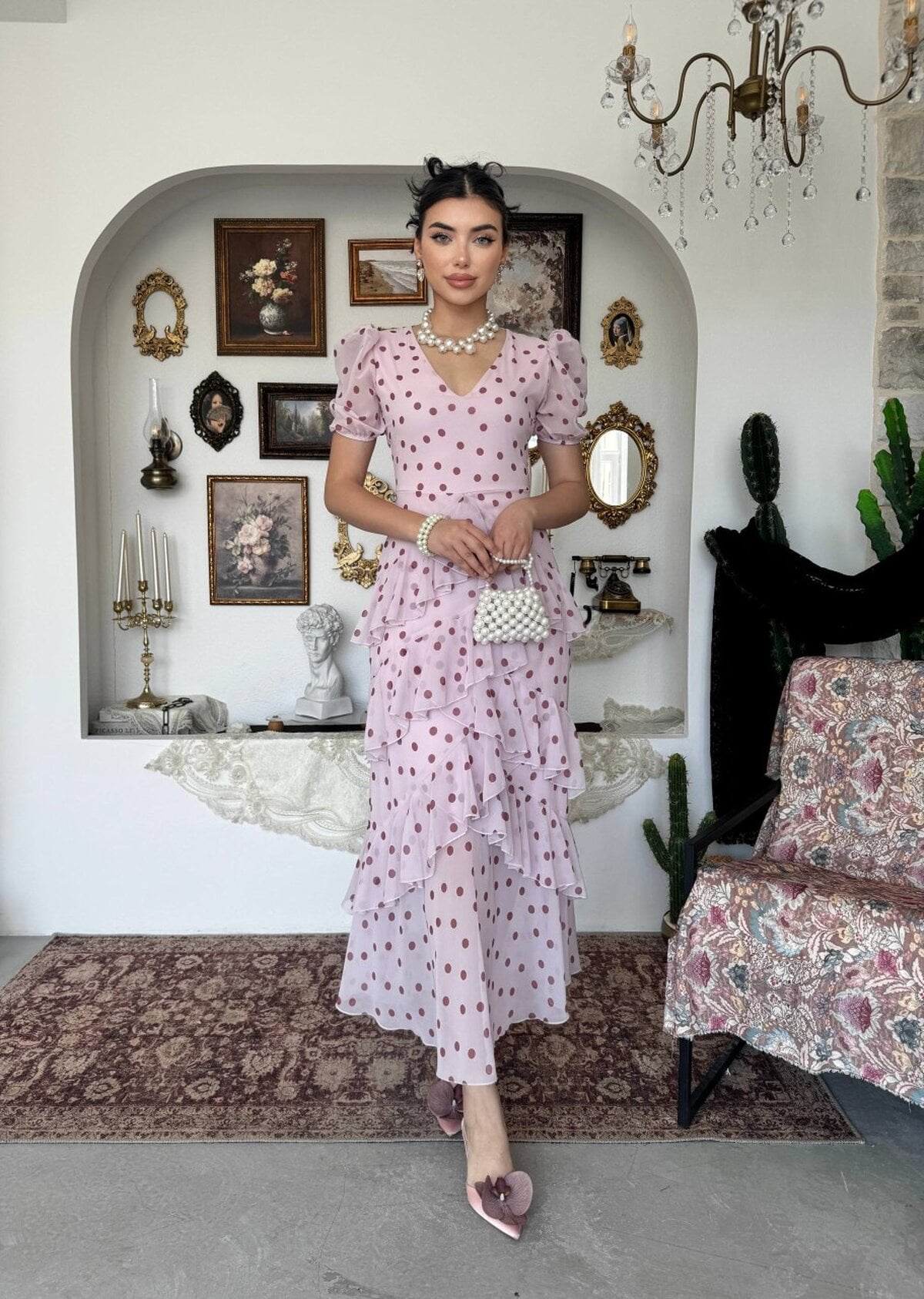 Henas Midi Dress with Polka Dots - Light Pink - Etika - by Peralane - photo 5