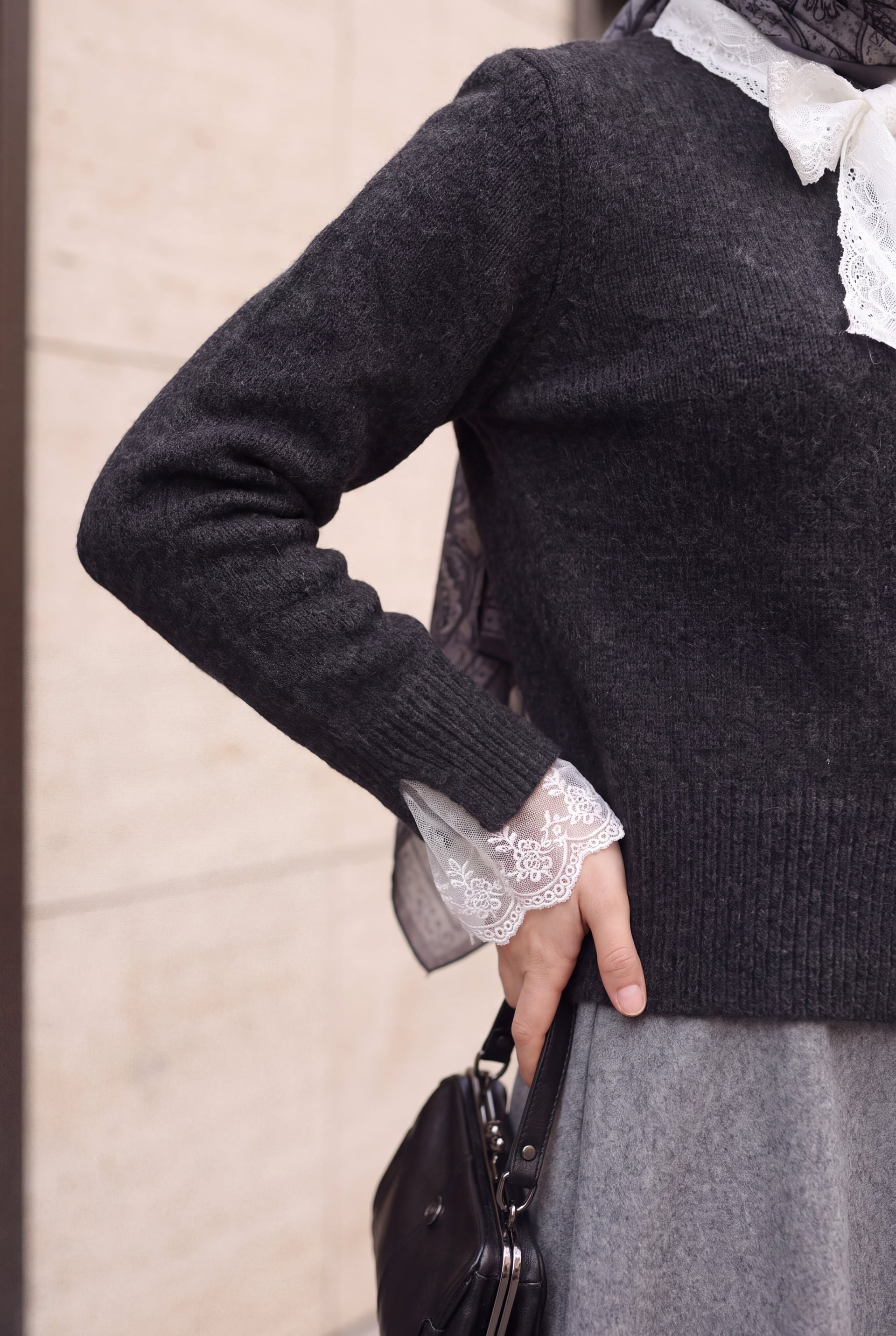 Fular Tie Detail Tulle Accent Cardigan - Anthracite - Podyumplus - by Peralane - photo 5