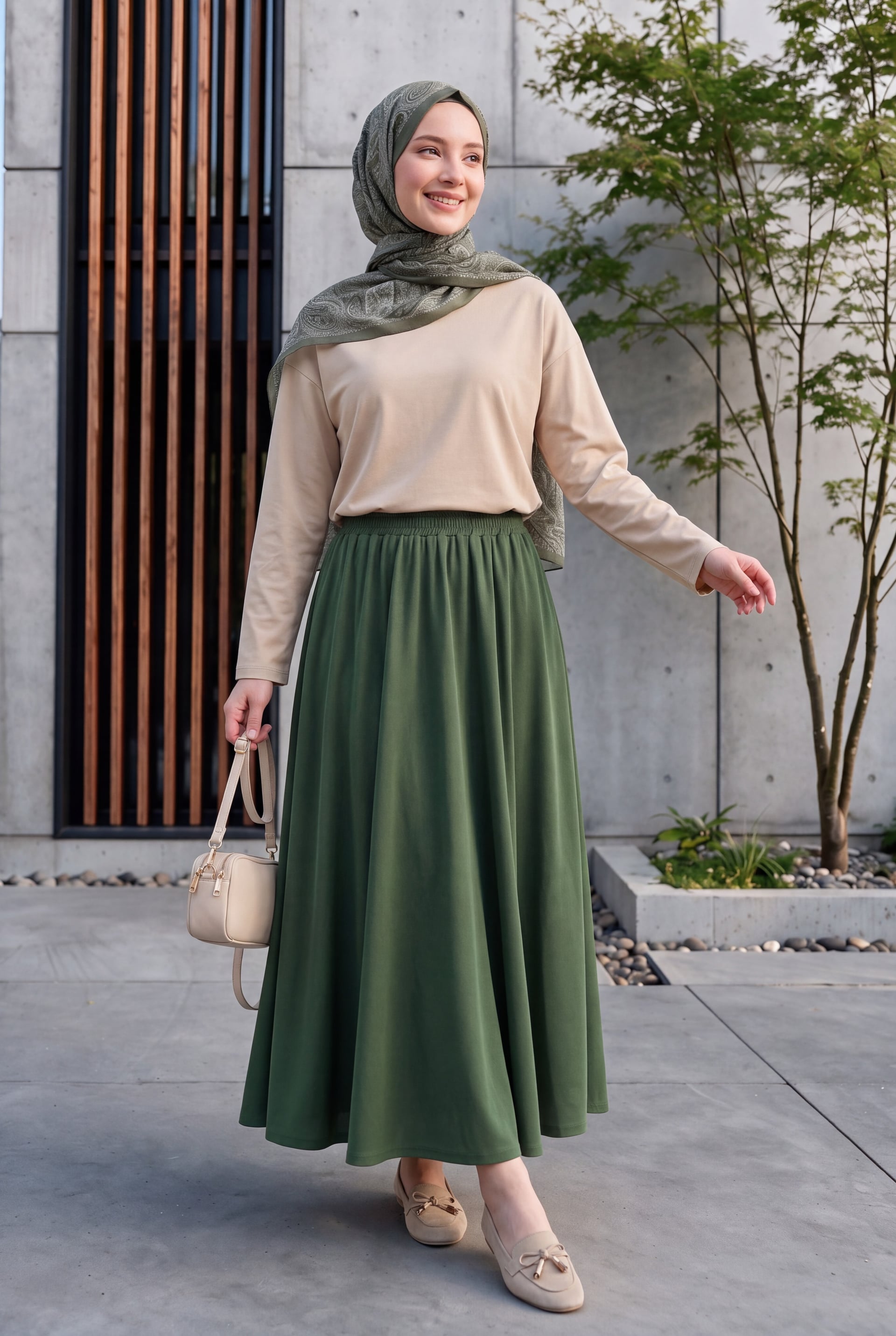 Drawstring Elastic Waistband Pocket Jersey Skirt - Olive Green - Podyumplus - by Peralane