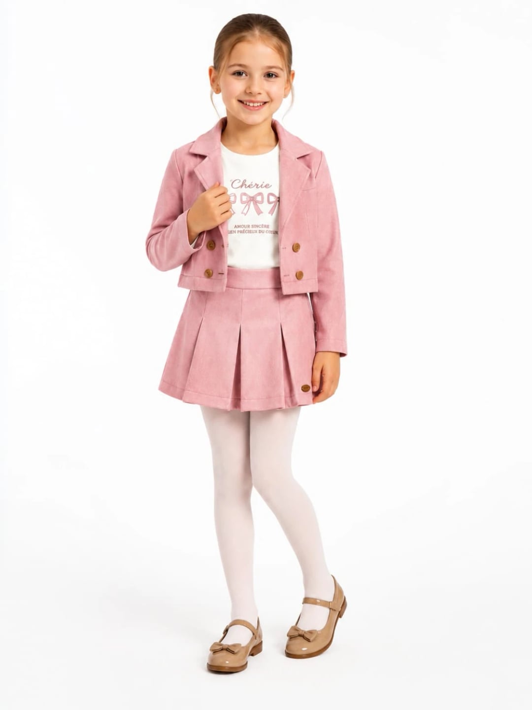 Girls' Three-Piece Suede-Look Set - Dusty Rose Pink - Serkon Baby - by Peralane