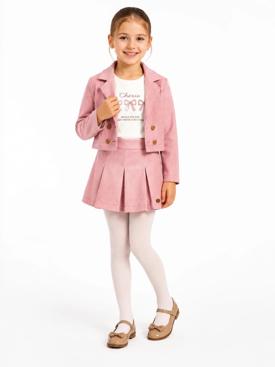 Girls' Three-Piece Suede-Look Set - Dusty Rose Pink - Serkon Baby - by Peralane