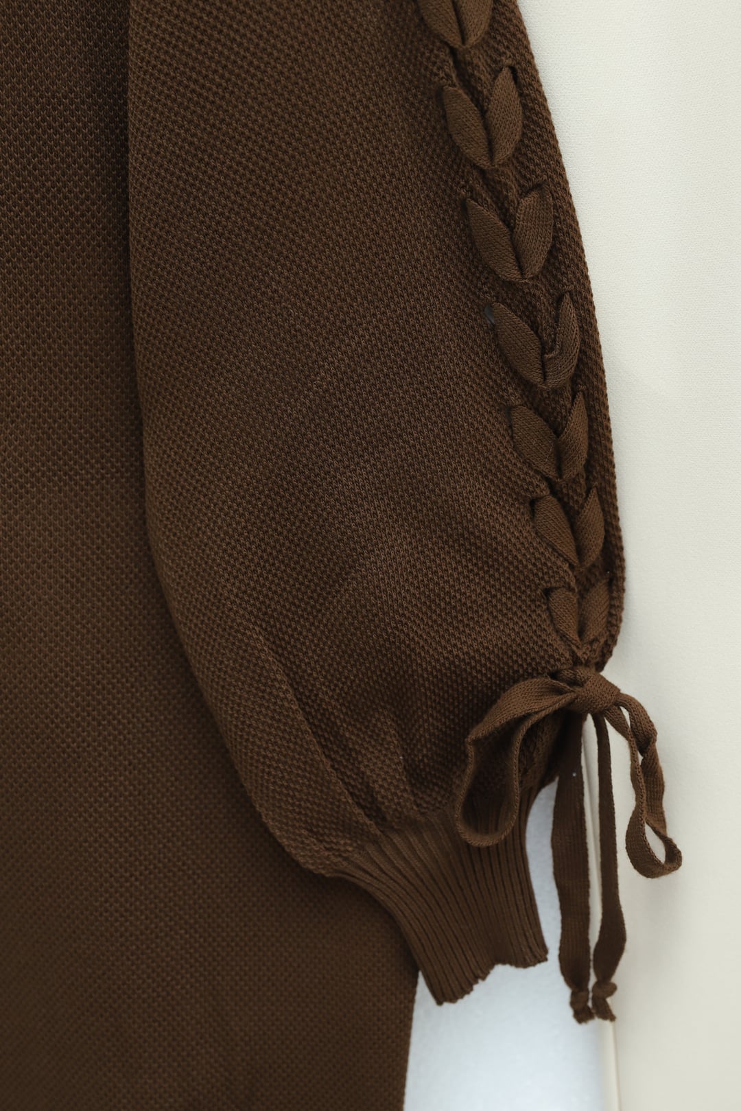 Braided Sleeve Relaxed Knit Cardigan - Brown - Podyumplus - by Peralane - photo 7