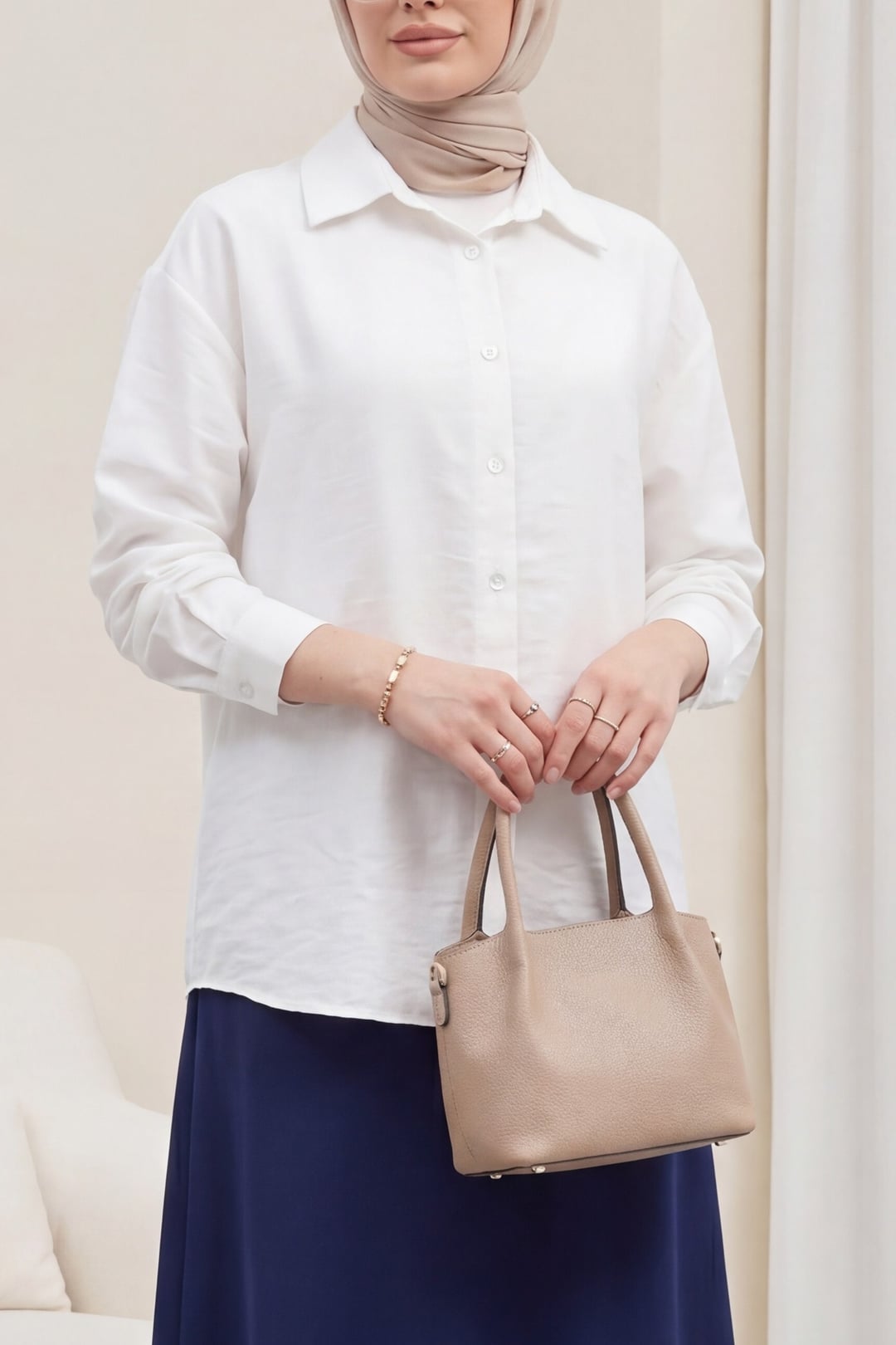 Oval Cut Tencel Cupro Shirt - White - Podyumplus - by Peralane