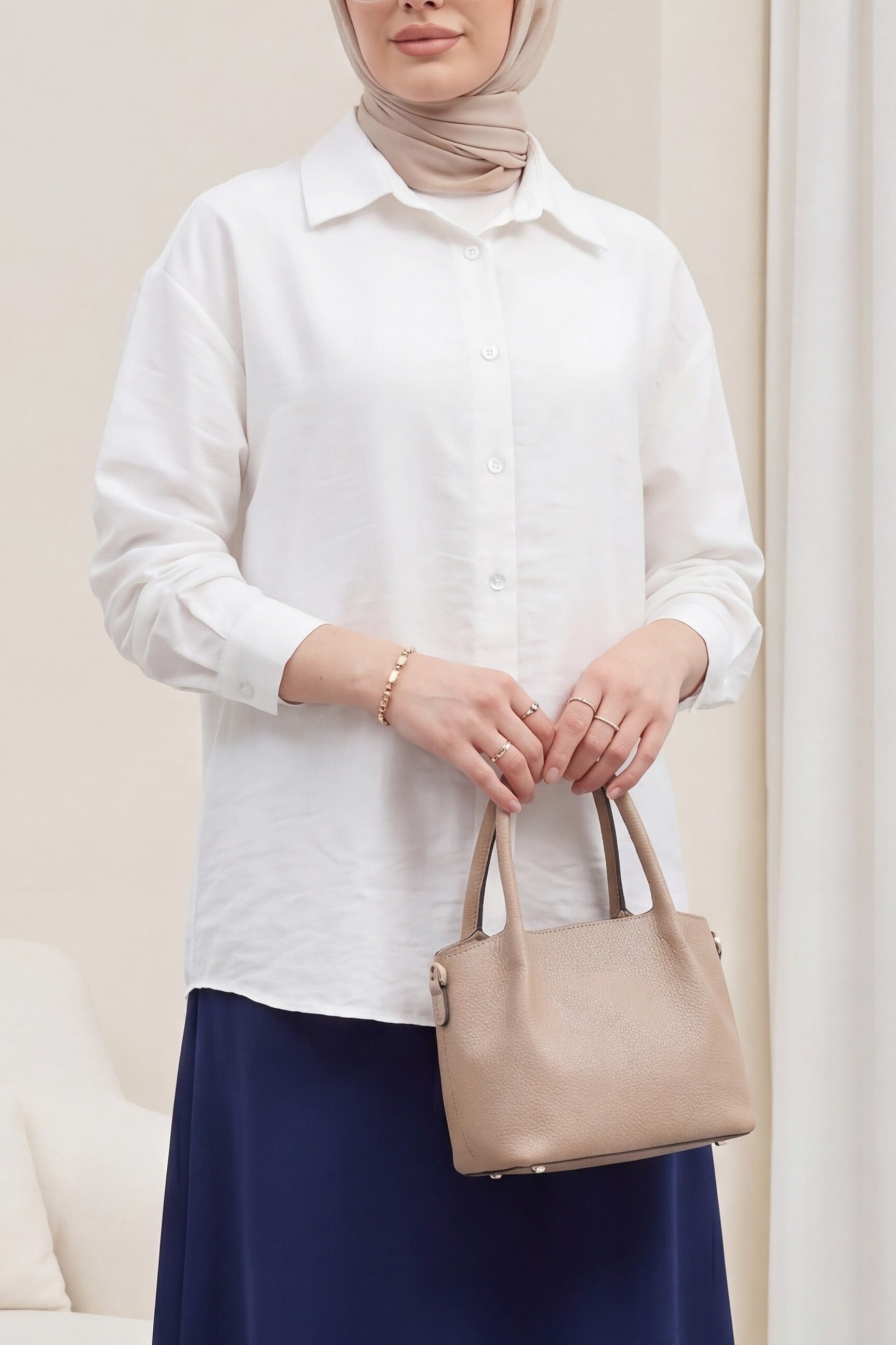 Oval Cut Tencel Cupro Shirt - White - Podyumplus - by Peralane
