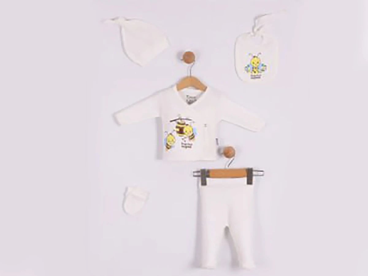 Bee Print 5-Piece Newborn Hospital Exit Set - White - Findik Bebe - by Peralane