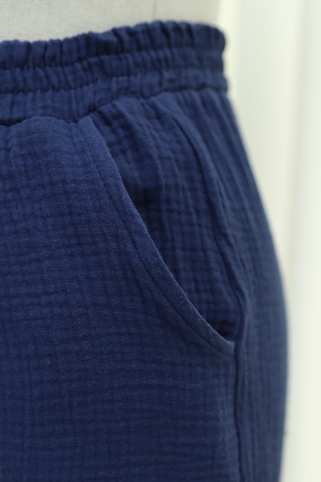 Drawstring Detail Pocketed Elasticated Waist Muslin Trousers - Navy - Podyumplus - by Peralane - photo 7