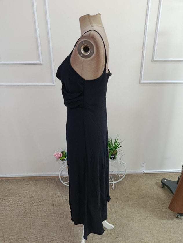 Black Spaghetti Strap Wrap Midi Dress with Side Slit - Janes - by Peralane - photo 7