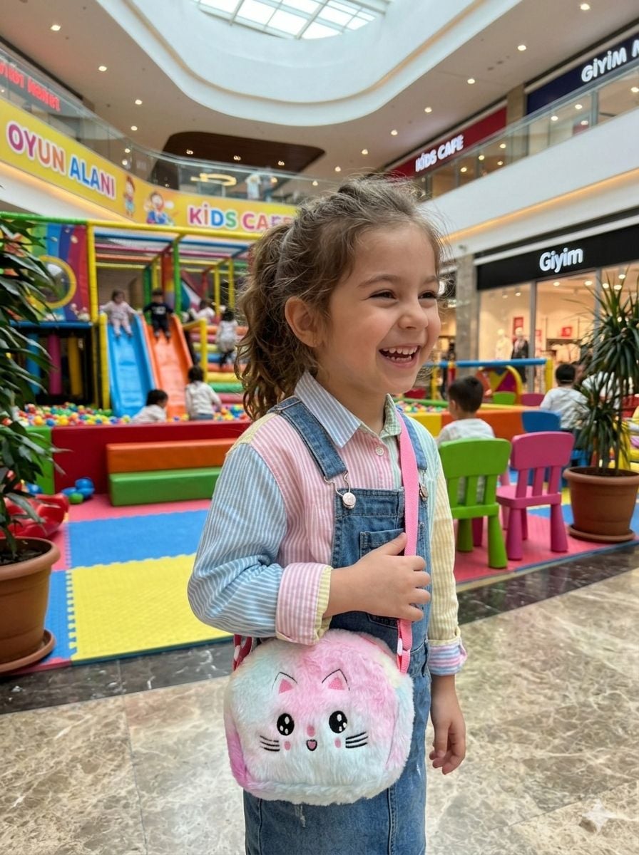 Pink Plush Cat Face Kids' Crossbody Bag - Nesvay - by Peralane