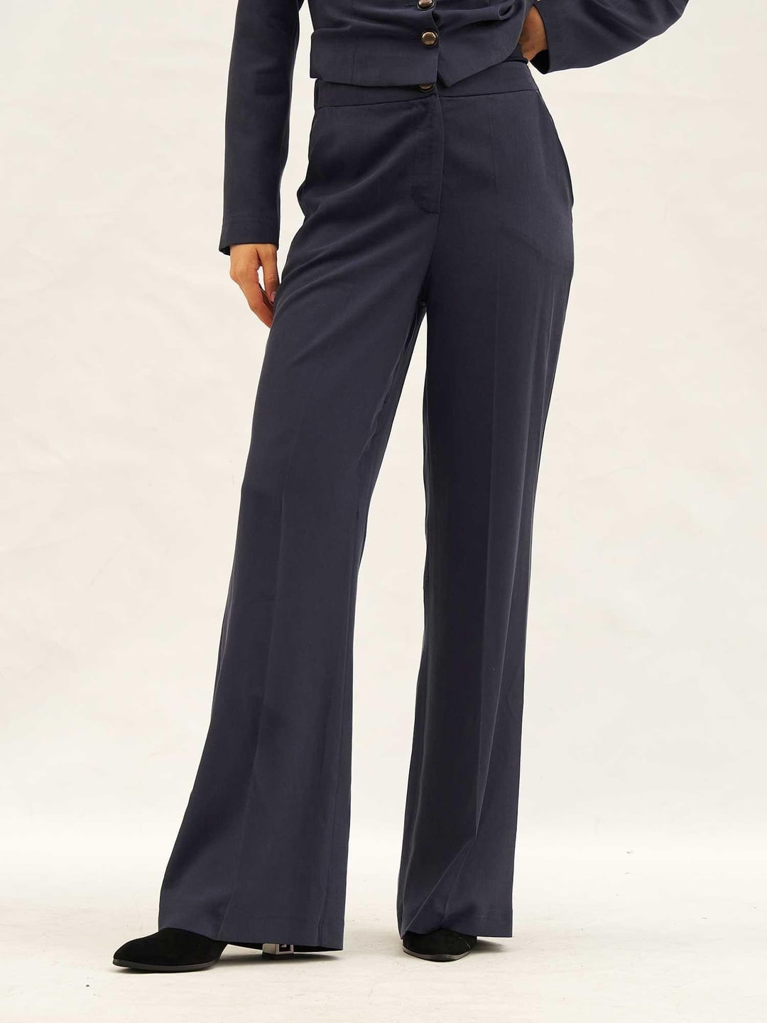 Navy Blue Button-Up Jacket and Wide-Leg Trousers Co-ord Set - Lefon - by Peralane - photo 6