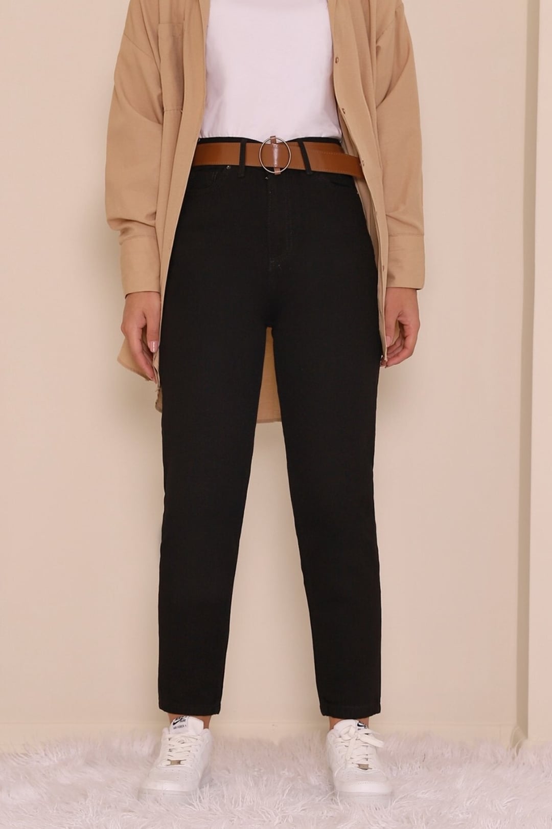 Black Belted Denim Trousers - Podyumplus - by Peralane - photo 3