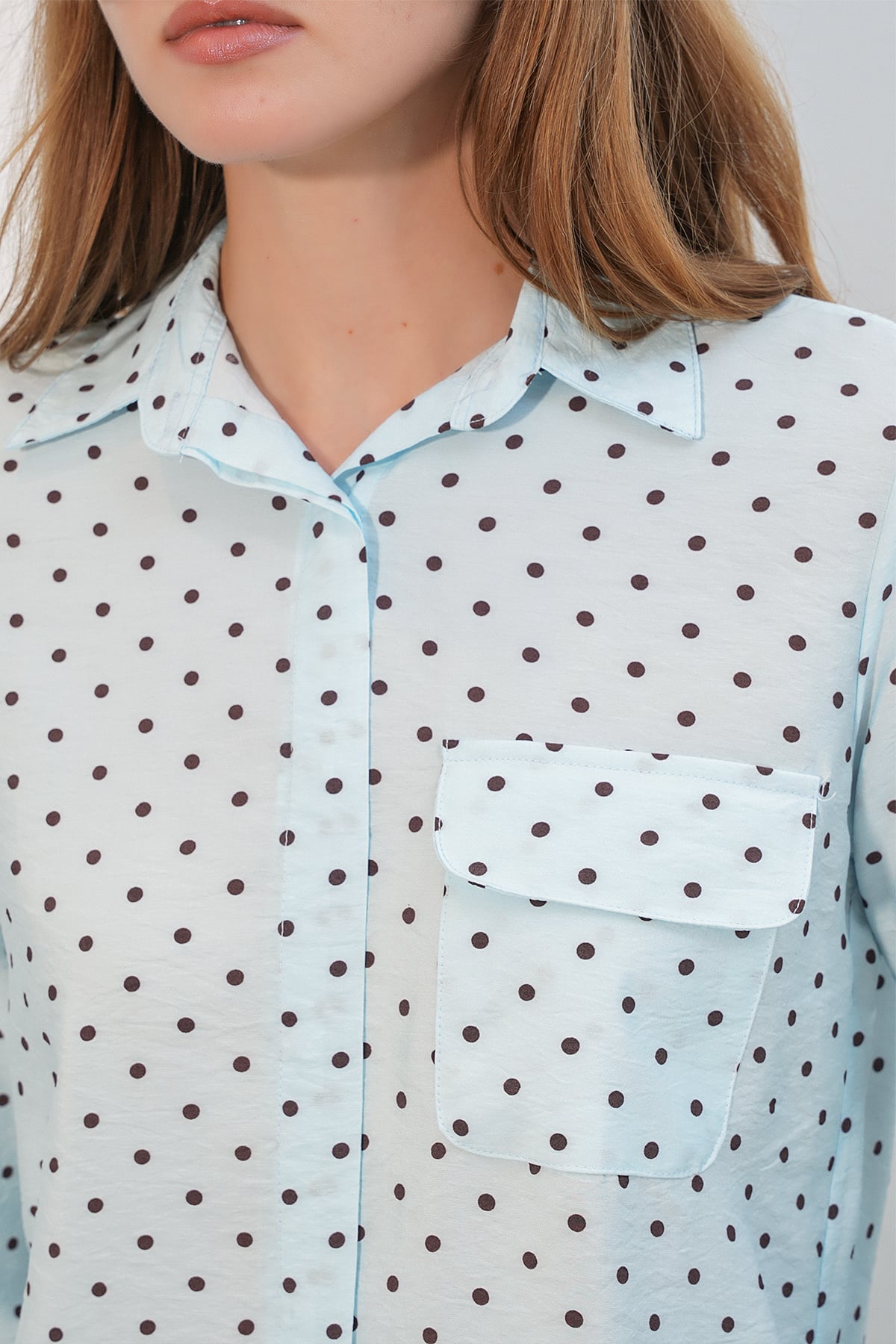 Women's One-Pocket Polka Dot Oversize Shirt 20399 - Blue - Bigdart - by Peralane - photo 4