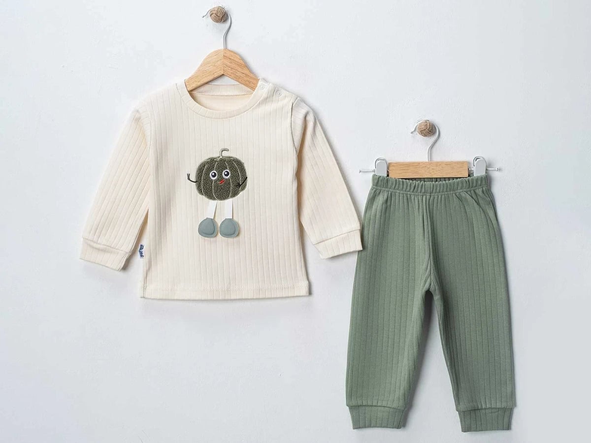 Pumpkin Print 2-Piece Baby Set in Cream and Sage Green - Nafitto - by Peralane