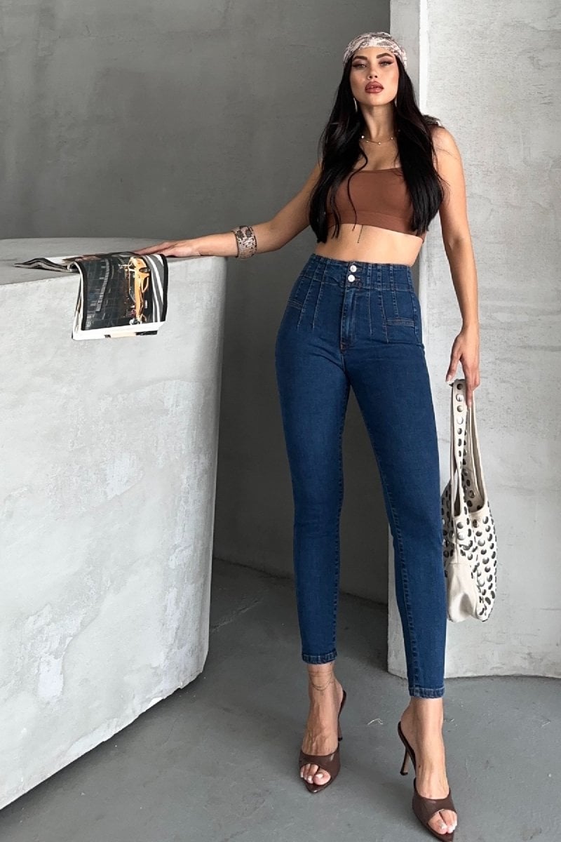 Dark Rinse High-Waist Skinny Denim Jeans with Double Button Closure - Tokyo Fit - Xlove - by Peralane - photo 5