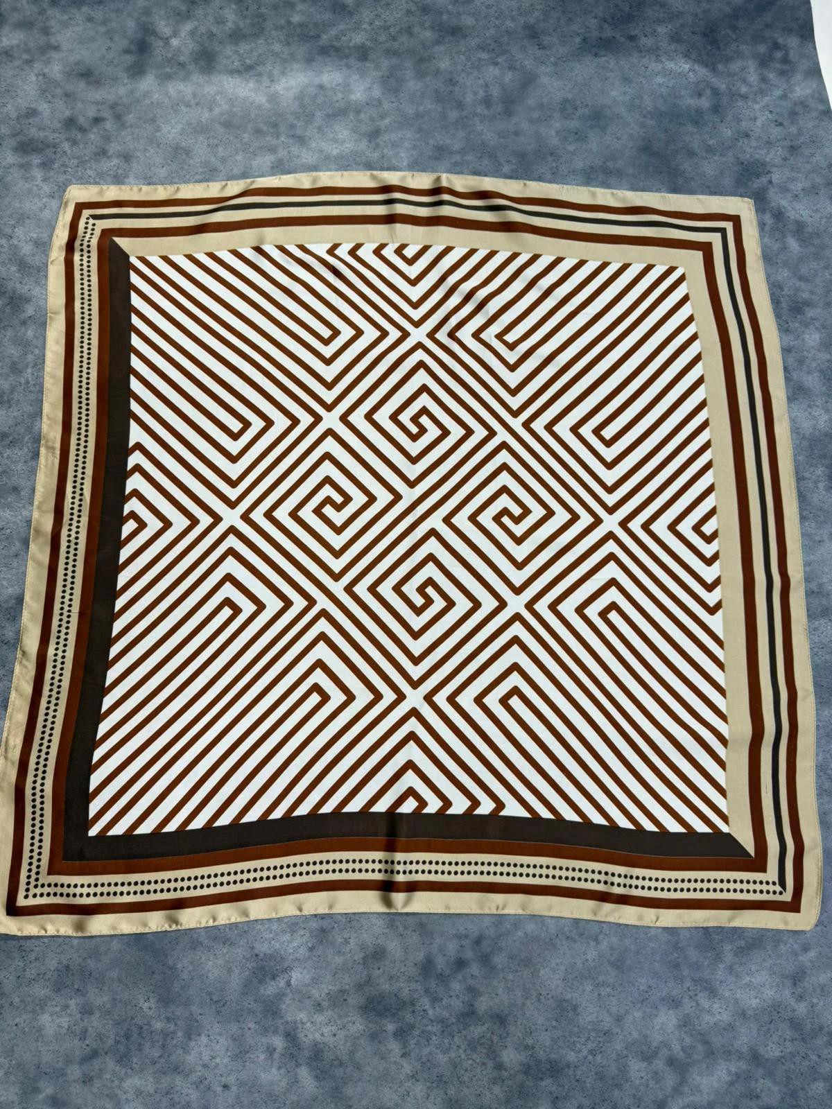 Geometric Patterned Beige Bandana Scarf 90x90 cm - Nesvay - by Peralane
