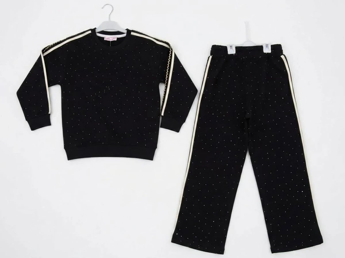 Girls' Striped Two-Piece Sweatshirt and Trousers Set - CMK - by Peralane