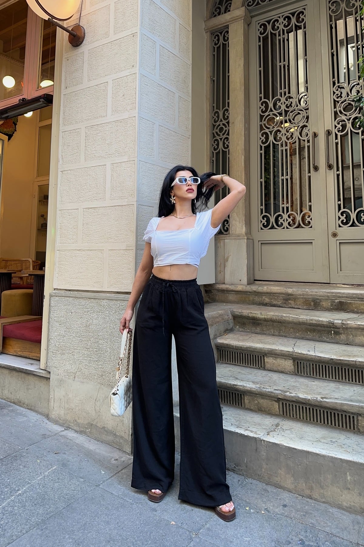 Elastic Waist Palazzo Trousers HS708 Black - Xlove - by Peralane - photo 3