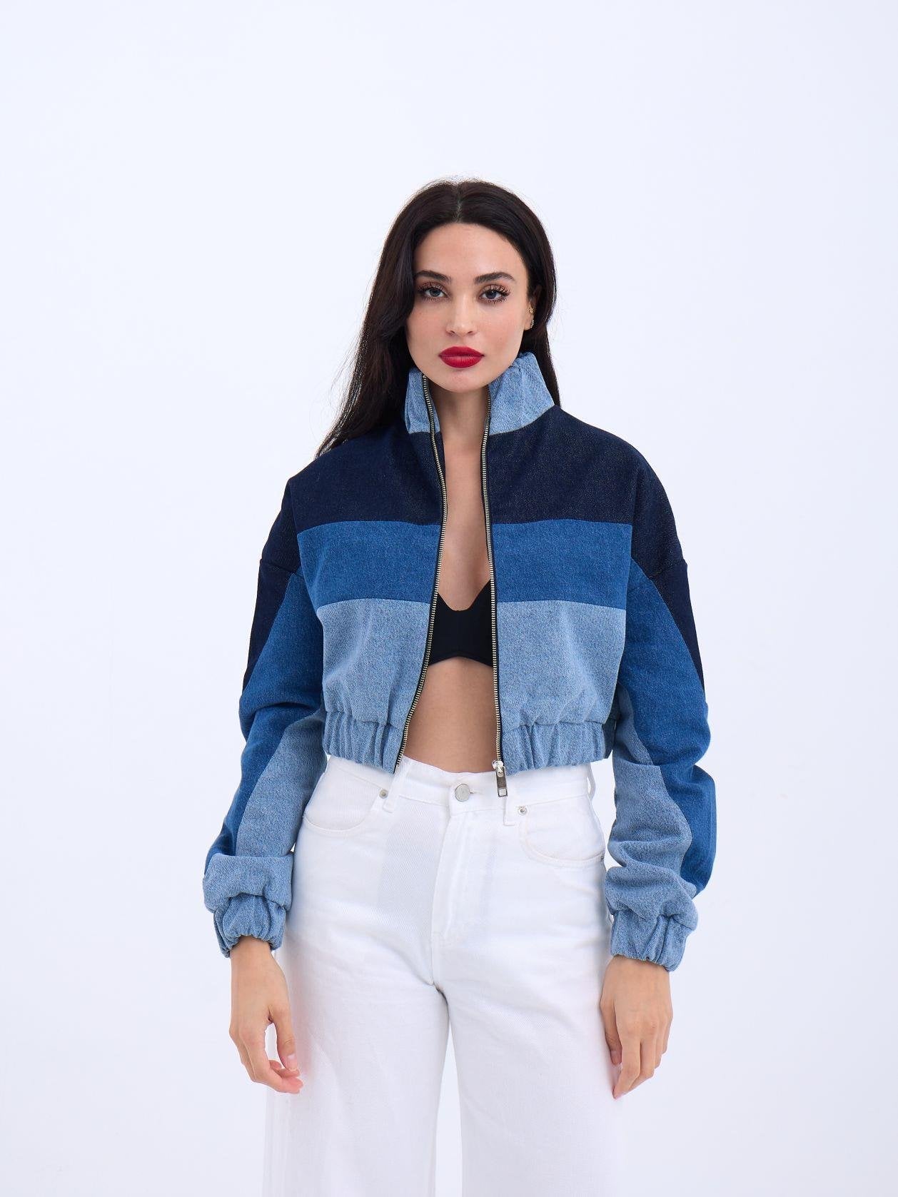 Women's Cropped Denim Jacket in Blue - Pack of 6 - Fame - by Peralane
